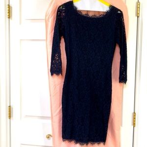 DIANE VON FURSTENBURG Navy Lace Midi Dress. EUC